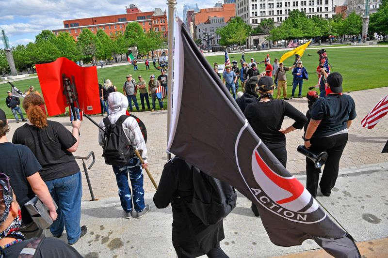 The local Antifa group planed a rally and protest on Public Square and were met by group of  counter protesters.Monday May 1, 2017, in Nashville, TN