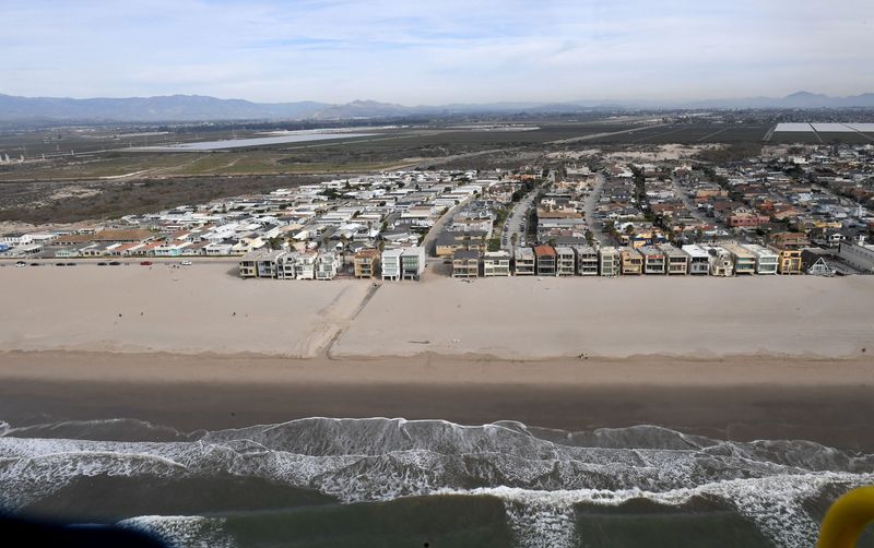 Beachfront homes in the Oxnard Shores area as seen from a helicopter on Dec. 28, 2022.