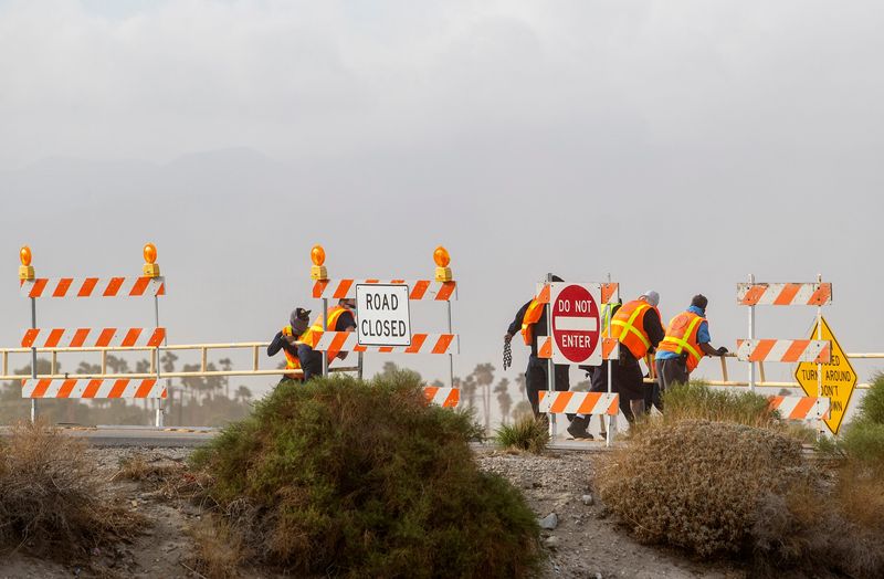 High winds caused the closure of Gene Autry Trail north of Via Escuela in Palm Springs, Calif., on Saturday, February 13, 2021.
