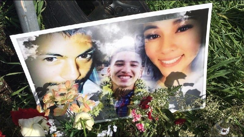 A tribute to David Connary, Remilio Castillo and Tiffany Connary is at the scene on Finland Avenue where they were murdered Friday. [ROGER PHILLIPS/THE RECORD]