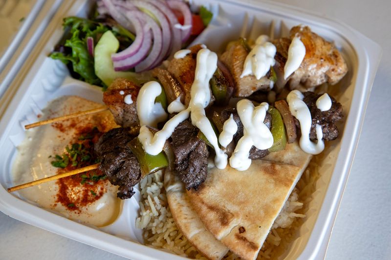 The Wrap Shack serves lamb and chicken kebobs in Bermuda Dunes, Calif., on August 17, 2023.