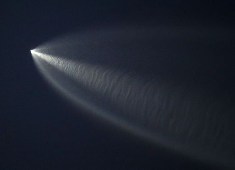 The SpaceX Falcon 9 rocket launches into low-Earth orbit over Southern California, April 1, 2024.