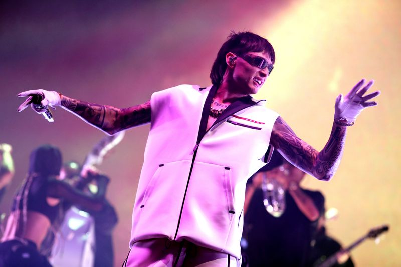 Peso Pluma performs on the Coachella Stage during the Coachella Music and Arts Festival in Indio, Calif., on Friday, April 12, 2024.