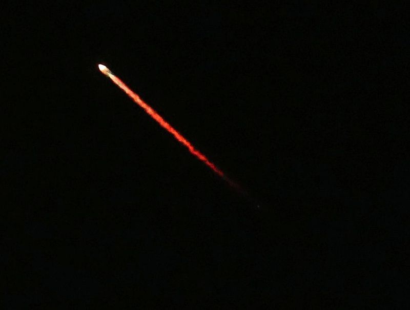 The SpaceX rocket Falcon 9 is photographed just moments after launch from Vandenberg Space Force Base in California as seen from Whitewater, Calif., near Palm Springs, May 9, 2024.