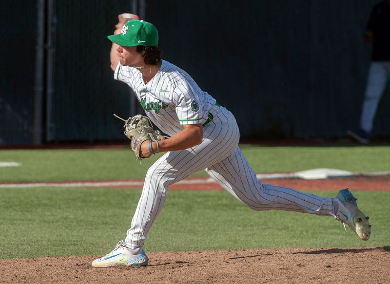 St. Mary's Giani Camacho delivers a pitch against Valley Christian during a first round game of the CIF State baseball championship at St. Mary's in Stockton on May 28, 2024. St. Mary's won 4-3.
