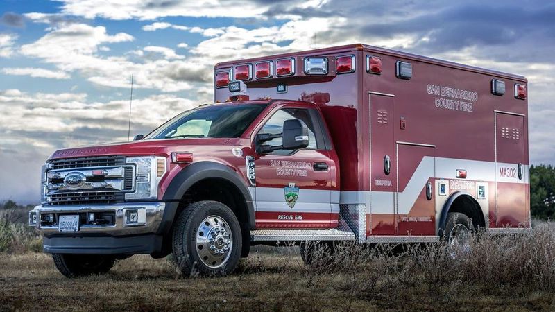 A San Bernardino County Fire Department ambulance, pictured in an undated photo.