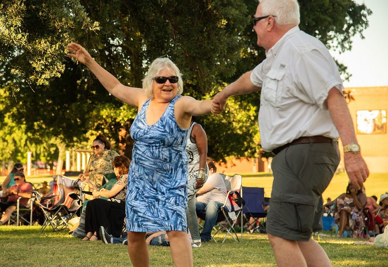 Karen Juncko and David Flack dance to the sounds of the classic Rock band Summit in the opening show of the Concert in the Park music series at Victory Park in Stockton, on Wednesday, June 5, 2024. Shows are every Wednesday from 6 p.m. to 8 p.m. through Aug. 20.