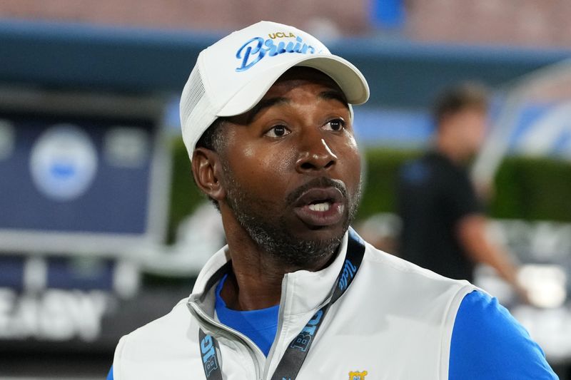 UCLA Bruins athletic director Martin Jarmond reacts during the game against the Indiana Hoosiers at Rose Bowl, Sept. 14, 2024.