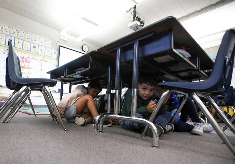 A "Great ShakeOut" drill in a Coachella elementary school.