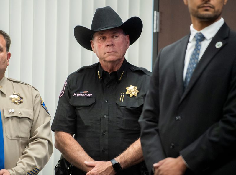San Joaquin County Sheriff Patrick Withrow attends a news conference about the multi-agency Operation Boogieman at the Stockton Police Department on Oct. 24, 2024.