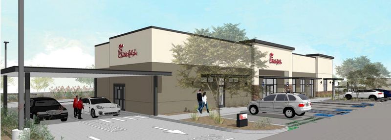 A rendering of the planned Palm Springs Chick-fil-A location.
