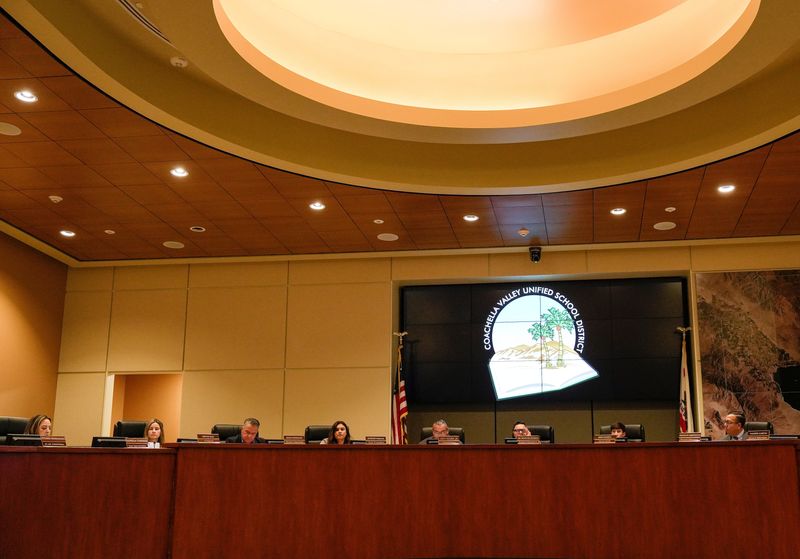 The Coachella Valley Unified School District board holds their meeting at the CVUSD headquarters in Thermal, Calif., Dec. 13, 2024.