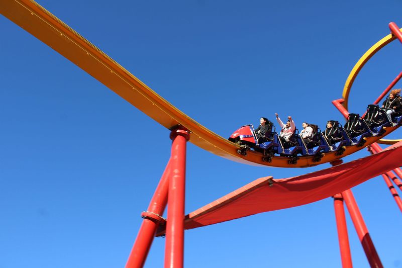 Fans enjoy Wonder Woman: Flight of Courage, a popular roller coaster at Six Flags Magic Mountain in Valencia, California, on Jan. 12, 2025.