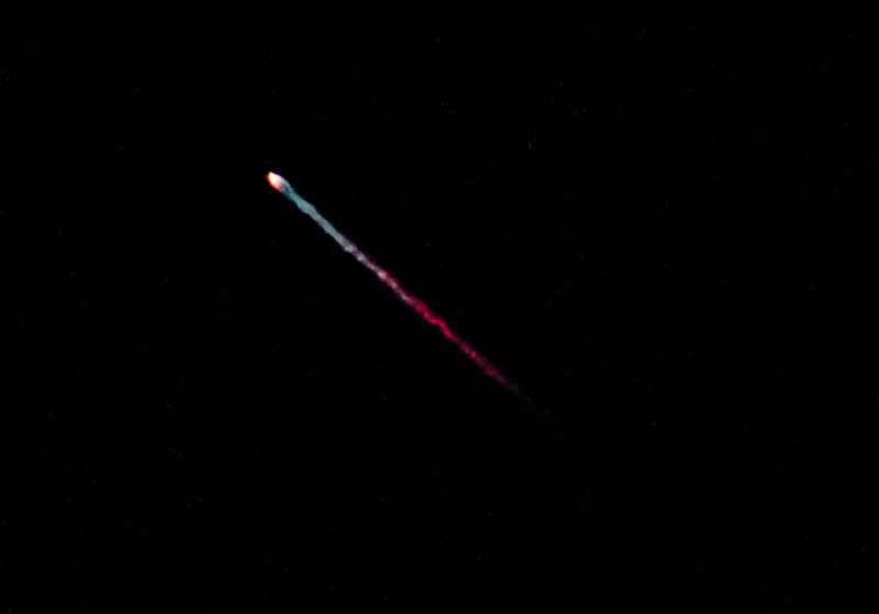 The SpaceX Falcon 9 Starlink launches from Vandenberg Space Force Base, Jan. 24, 2025. Photographed from Whitewater, Calif.