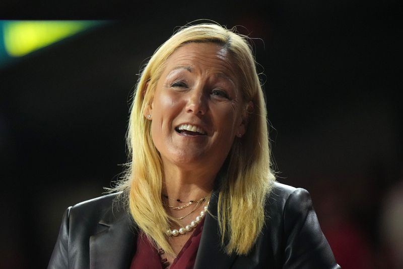 Dec 4, 2024; Los Angeles, California, USA; Southern California Trojans athletic director Jennifer Cohen attends a game against the Oregon Ducks at Galen Center. Mandatory Credit: Kirby Lee-Imagn Images