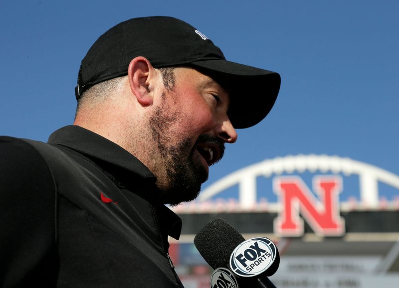 Ohio State Buckeyes head coach Ryan Day speaks to a television reporter following a 26-17 win over the Nebraska Cornhuskers in Saturday's NCAA Division I football game at Memorial Stadium in Lincoln, Neb., on November 6, 2021.

Osu21neb Bjp 1092