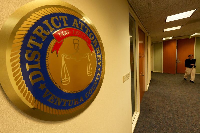 A sign marks the Ventura County District Attorney's office in the Hall of Justice in Ventura on Thursday, March 6, 2025.