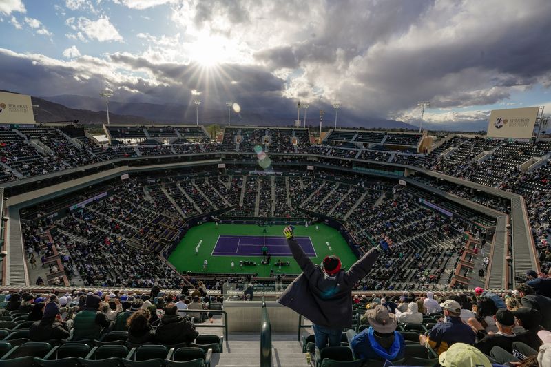 Tennis fans watch the women’s quarterfinal match between Aryna Sabalenka and Liudmila Samsonova at the Indian Wells Tennis Garden during the BNP Paribas Open in Indian Wells, Calif., March 13, 2025.