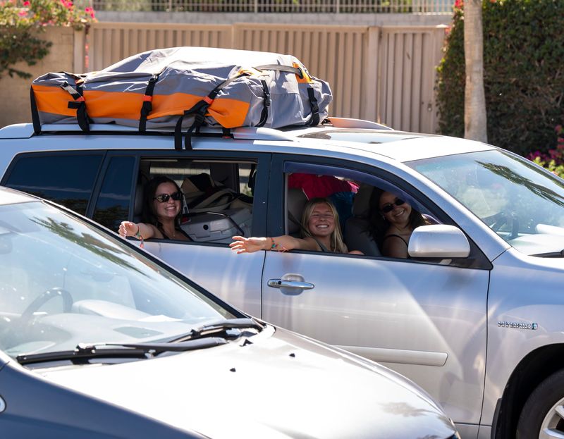 Festivalgoers waiting in traffic to get into the car camping area at the 2025 Coachella Valley Music and Arts Festival. The 2026 festival begins Friday, April 10.