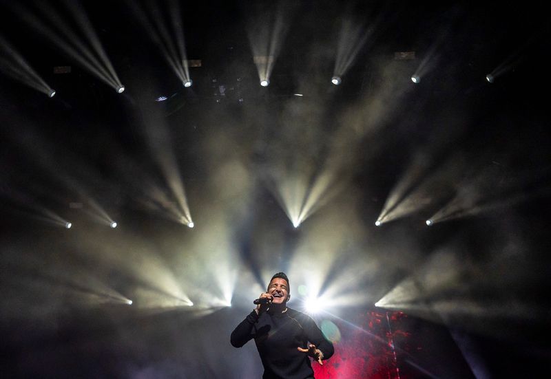 Lead vocalist Scott Stapp of Creed performs a late-night set in the Palomino tent at Stagecoach country music festival in Indio, Calif., Saturday, April 26, 2025.