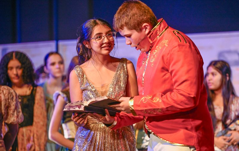 Ashton Rodriguez, right, and Lilianna Castro as Cinderella rehearse Monday, May 12, 2025 for Valley Life Charter School's production of Rodgers & Hammerstein's "Cinderella."
