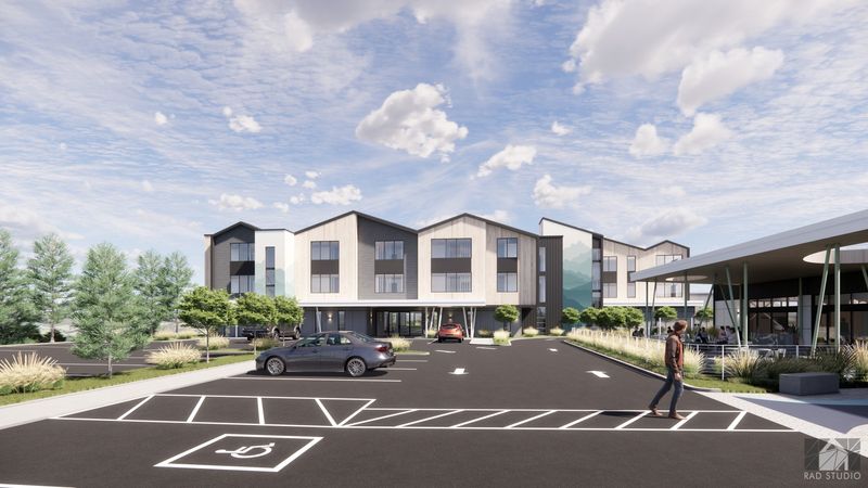 Rendering of the Adult Rehabilitation Center the Good News Rescue Mission homeless shelter plans to build in south Redding. The three-story building will house a total of 75 people as they work to overcome dependence on drugs and is estimated to be completed in 2027.