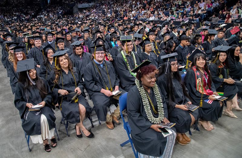 Nearly 1,200 graduates participate in the San Joaquin Delta College 90th commencement ceremony at the Adventist Health Arena in downtown Stockton on May 15, 2025.