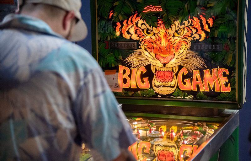 A pinball enthusiast plays on one of about 300 machines at the annual 3-day Golden State Pinball Festival the Lodi Grape Festival grounds in Lodi on May 16, 2025. The Festival continues on Sat., May 17 from 10 a.m. to 12 a.m. and Sun., May 18, from 9 a.m. to 5 p.m.