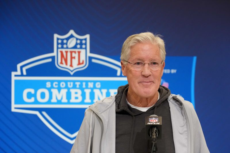Las Vegas Raiders coach Pete Carroll speaks during the NFL Scouting Combine at the Indiana Convention Center.