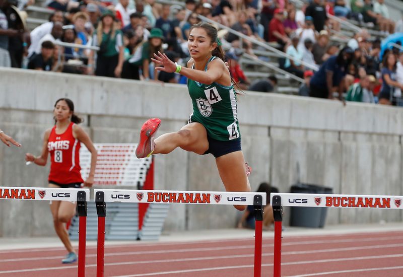 El Diamante's Brooklyn Bawanan gets a personal best and 2nd in the 300M hurdles at the CIF Central Section Masters Track and Field Championships at Buchanan High’s Veterans Memorial Stadium in Clovis, Calif., May 24, 2025.