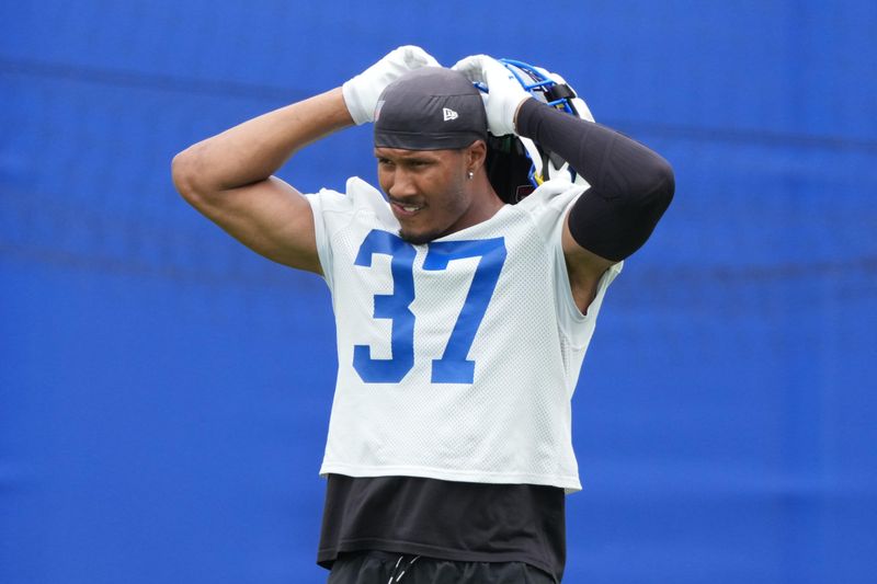 Jun 3, 2025; Woodland Hills, CA, USA; Los Angeles Rams safety Quentin Lake (37) during organized team activities at Rams Practice Facility. Mandatory Credit: Kirby Lee-Imagn Images