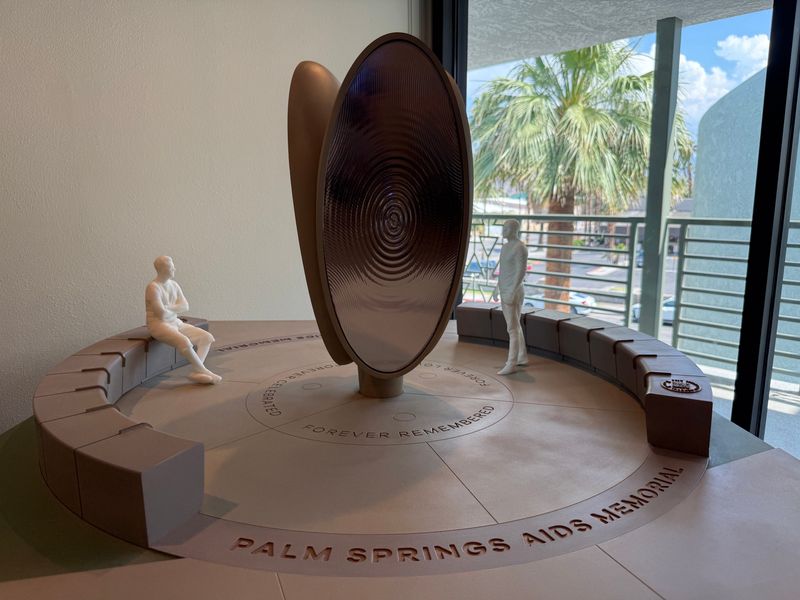 A model of the future Palm Springs AIDS Memorial, titled "Well of Love," created by Phillip K. Smith III.