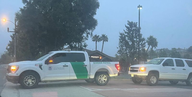 A truck bearing U.S. Border Patrol markings drives through Moorpark the morning of June 13, 2025.