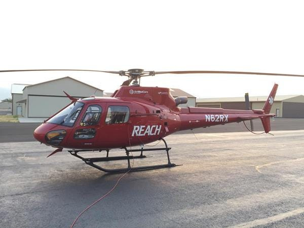 A REACH Air Medical Services helicopter, pictured in an undated photo.