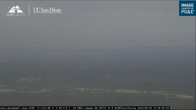 An outdoor camera shows the sky was smoky on Friday, June 20, 2025 in southwest Shasta County, as crews worked to extinguish the Ranch Fire in Cottonwood, which started on Thursday, and the Happy Fire in Happy Valley, which started on Friday.