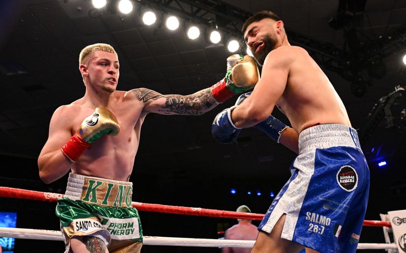 Ventura resident Callum Walsh connects to the face of Elias Espadas during his technical decision victory at the Chumash Casino Resort in Santa Ynez on June 21.