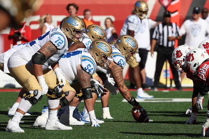 Sep 23, 2023; Salt Lake City, Utah, USA; UCLA Bruins offense lines up against the Utah Utes defense in the fourth quarter at Rice-Eccles Stadium. Mandatory Credit: Rob Gray-USA TODAY Sports