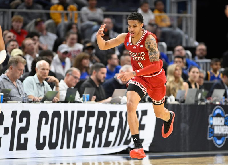Mar 29, 2025; San Francisco, CA, USA; Texas Tech Red Raiders guard Chance McMillian (0) runs downcourt during the first half against the Florida Gators during the West Regional final of the 2025 NCAA tournament at Chase Center. Mandatory Credit: Eakin Howard-Imagn Images