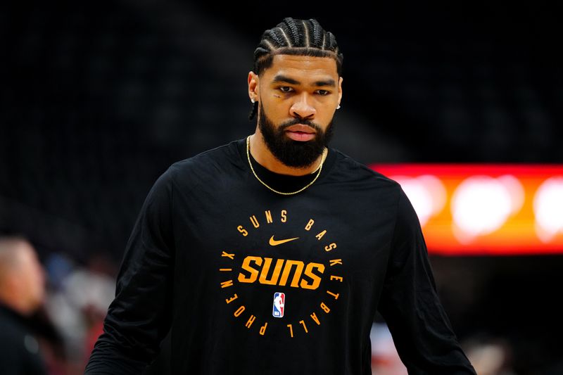 Mar 7, 2025; Denver, Colorado, USA; Phoenix Suns center Nick Richards (2) before the game against the Denver Nuggets at Ball Arena. Mandatory Credit: Ron Chenoy-Imagn Images