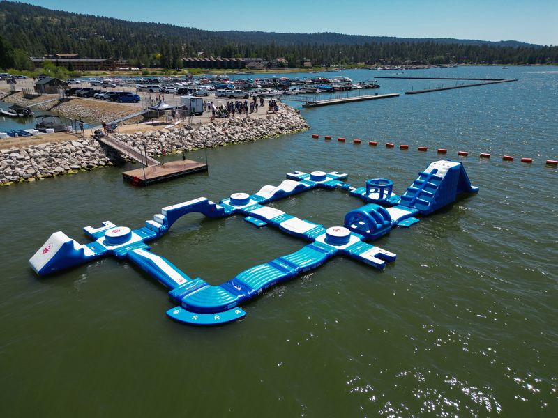 Splash, jump, and slide into Big Bear Lake at the new floating waterpark, now open for summer.