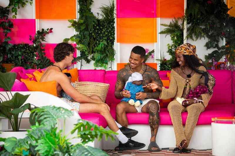 LOVE ISLAND USA -- Episode 731 -- Pictured: (l-r) Nicolas “Nic” Vansteenberghe, Ace Green, Michelle “Chelley” Bissainthe -- (Photo by: Ben Symons/Peacock)