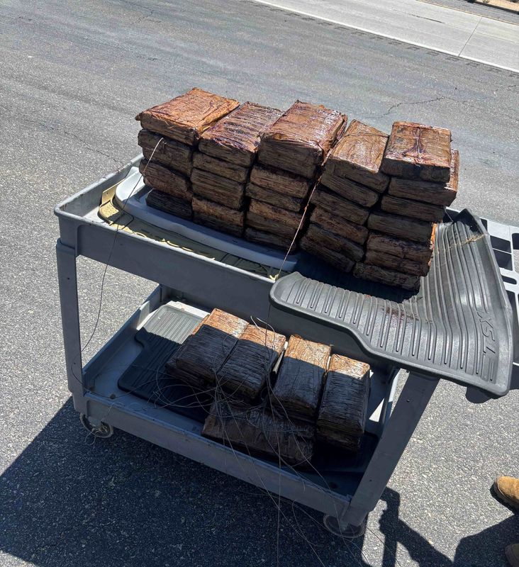 U.S. Border Patrol agents discovered more than 128 pounds of fentanyl hidden inside the frame of a flatbed truck at a checkpoint along the 8 Freeway in San Diego County on Friday, June 27, 2025.