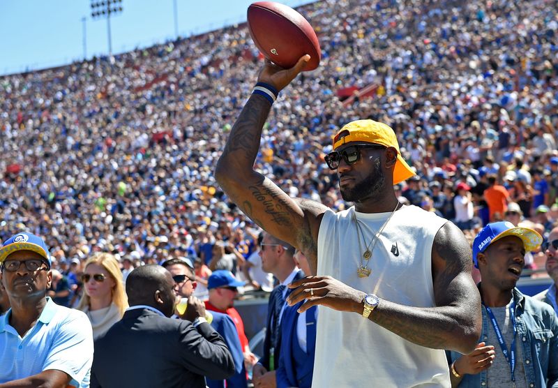 Sep 18, 2016; Los Angeles, CA, USA; Cleveland Cavaliers forward LeBron James on the sidelines before the game between the Los Angeles Rams and the Seattle Seahawks at Los Angeles Memorial Coliseum. Mandatory Credit: Jayne Kamin-Oncea-USA TODAY Sports
