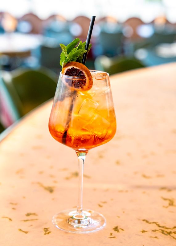An Aperol spritz at Bar Issi at the Thompson hotel in Palm Springs, Calif., Wednesday, July 9, 2025.