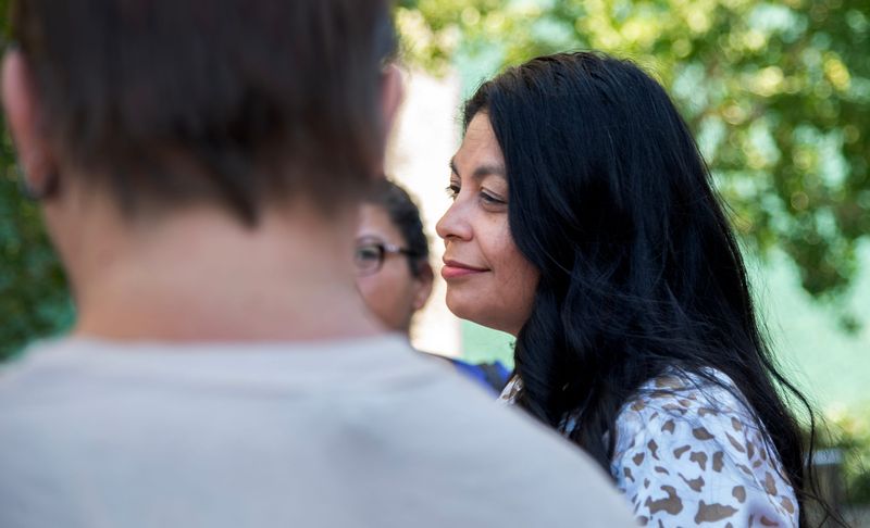 AngelAnn Flores is greeted by supporters after her acquittal on charges of embezzlement and misappropriation of public funds at the San Joaquin County courthouse in downtown Stockton. Flores was found guilty of making false or fraudulent claims for allegedly filing an insurance claim for a car crash that happened before her policy took effect.