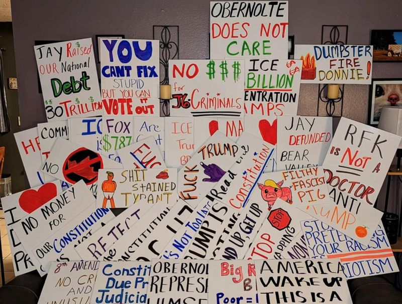 Victorville protest organizer Andrew Smith organized a sign-making event at his home in preparation for the nationwide "Good Trouble Lives On" protest on July 17.