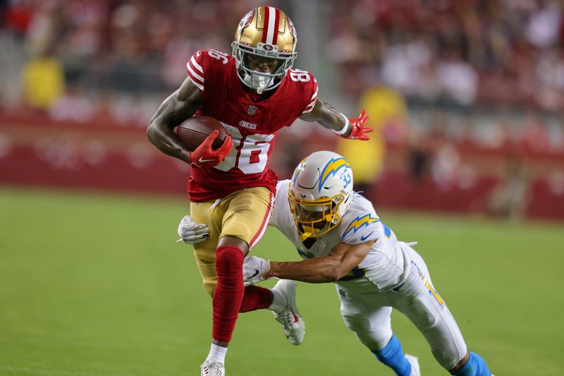 Aug 25, 2023; Santa Clara, California, USA; San Francisco 49ers wide receiver Tay Martin (86) during the game against the Los Angeles Chargers at Levi's Stadium. Mandatory Credit: Sergio Estrada-USA TODAY Sports