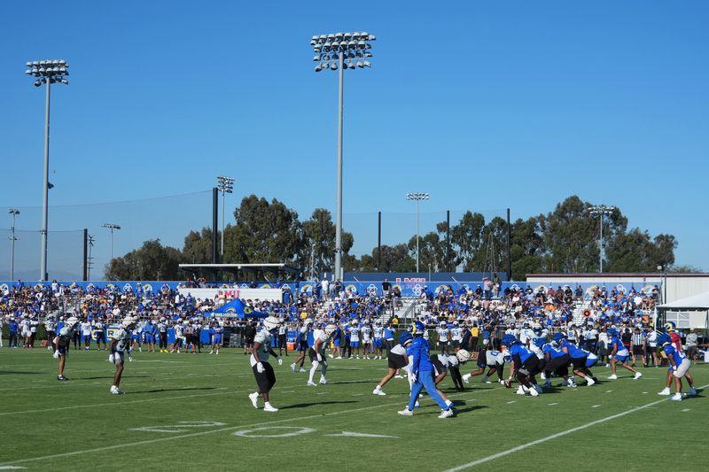 Jul 23, 2025; Los Angeles, CA, USA; A general overall view of Los Angeles Rams training camp at Loyola Marymount University. Mandatory Credit: Kirby Lee-Imagn Images