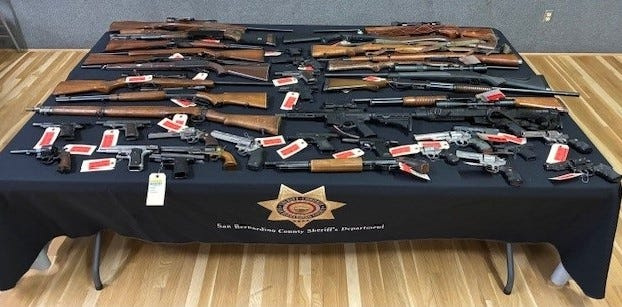 Investigators seized 49 guns and made 87 arrests during a week of "Operation Consequences" law enforcement raids in Victorville, Apple Valley and Hesperia between June 14 and June 20, 2025.