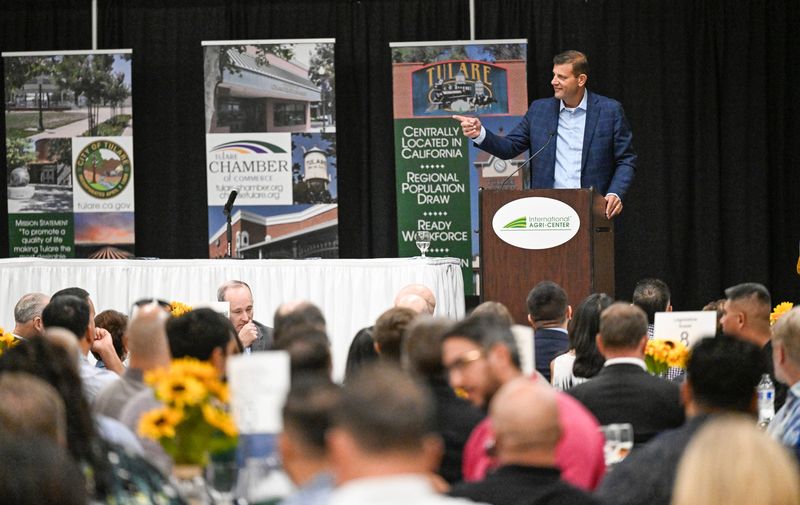 Congressman David Valadao speaks Friday, August 22, 2025 during the State of the City and County presentation at the International Agri-Center in Tulare.